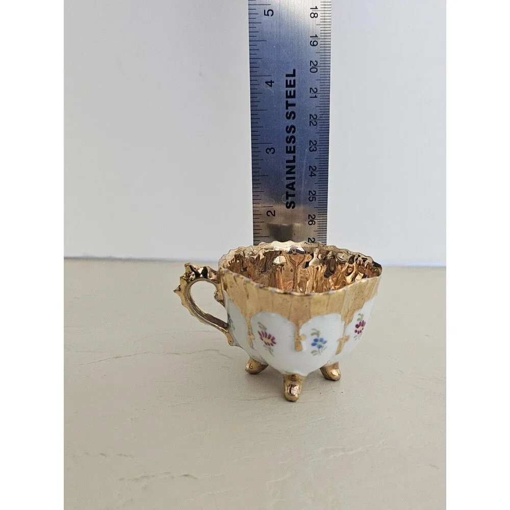 Vintage Mini Floral And Gold Tea Cup